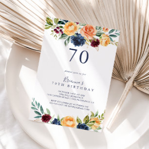 Multicolor Elegant Floral 70th Birthday Party Invitation