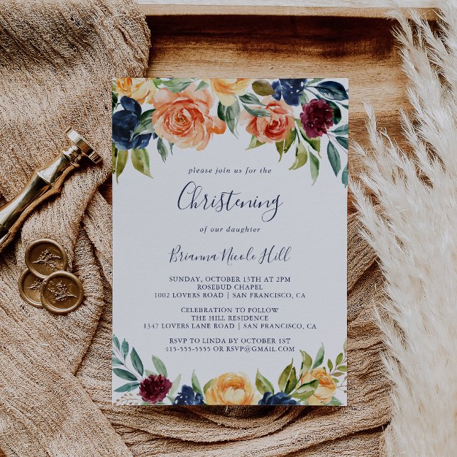 Multicolor Elegant Floral Christening Invitation (Creator Uploaded)