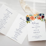 Multicolor Elegant Floral Folded Wedding Program Programme<br><div class="desc">This multicolor elegant floral folded wedding program is perfect for a modern wedding. The design features neatly hand-drawn bouquets of pink,  blush,  yellow,  burgundy,  red,  indigo flowers and green foliage,  inspiring natural beauty. Include a quote or short message,  order of service,  wedding party and thank you message.</div>
