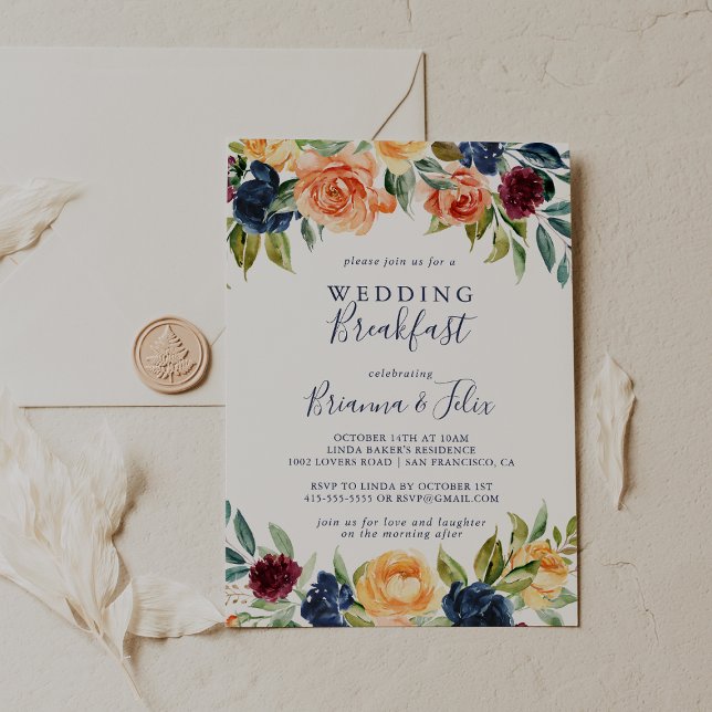 Multicolor Elegant Floral Wedding Breakfast  Invitation (Creator Uploaded)