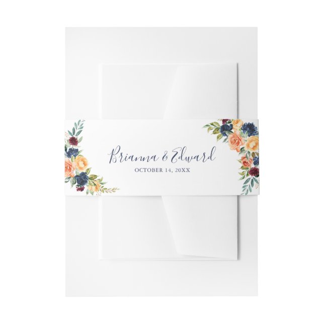 Multicolor Elegant Floral Wedding  Invitation Belly Band (Front Example)