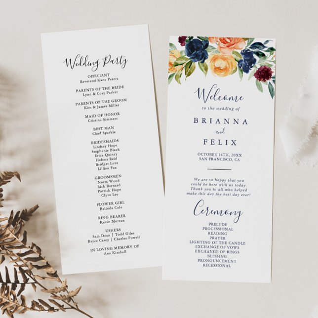 Multicolor Elegant Floral Wedding Program Programme (Creator Uploaded)