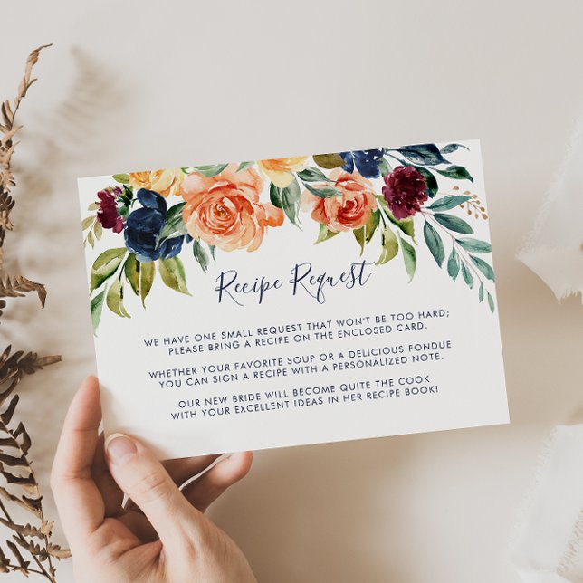Multicolor Elegant Floral Wedding Recipe Request  Enclosure Card (Creator Uploaded)
