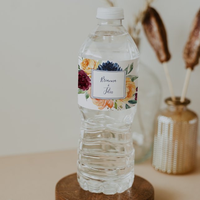 Multicolor Elegant Floral Wedding  Water Bottle Label (Creator Uploaded)