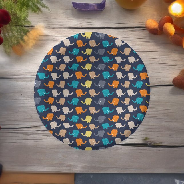 Multicolor Elephant Cartoon  Paper Plate (baby elephant theme,birthday,wedding,baby shower,special occasion event paper plate party supplies)