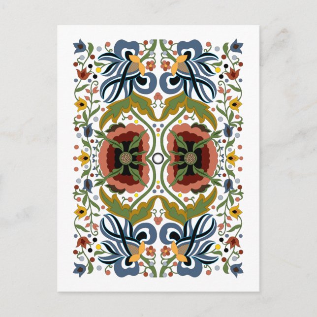 Multicolor Estonian folk art floral pattern Postcard (Front)