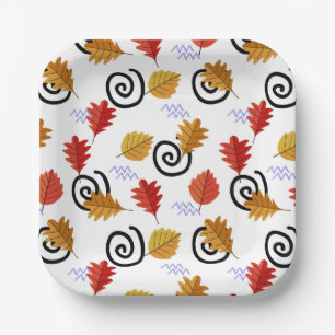 Multicolor Fall Geographic Leaves   Paper Plate