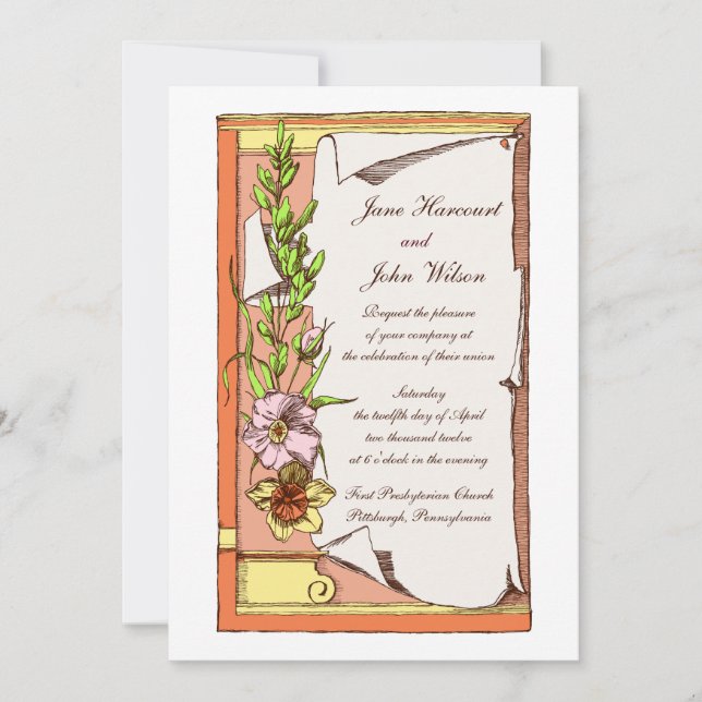 Multicolor Floral Banner Wedding Invitation (Front)