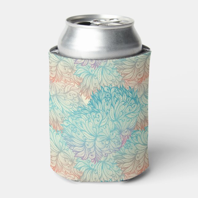 Multicolor Floral Doodle Pattern Can Cooler (Can Front)