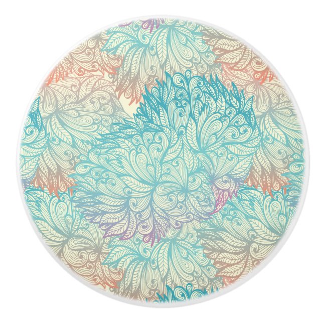 Multicolor Floral Doodle Pattern Ceramic Knob (Front)