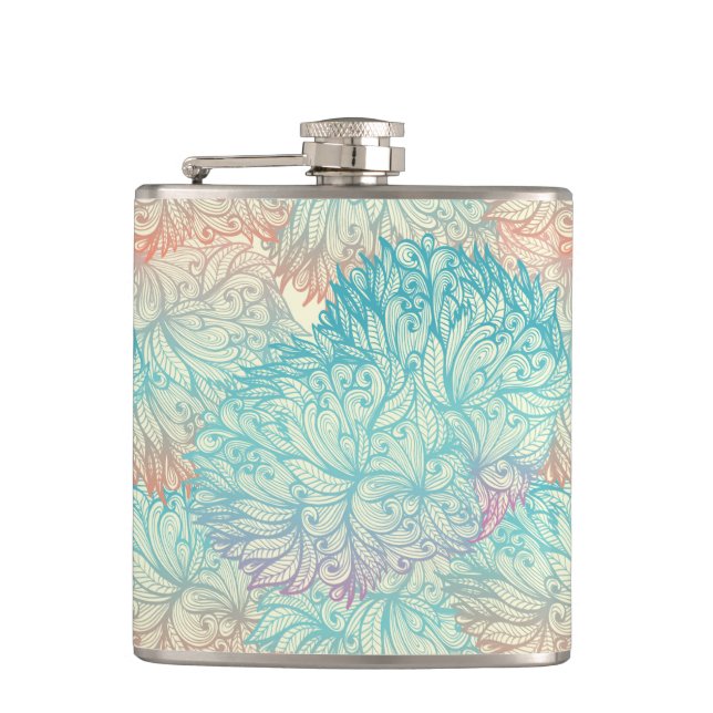 Multicolor Floral Doodle Pattern Hip Flask (Front)