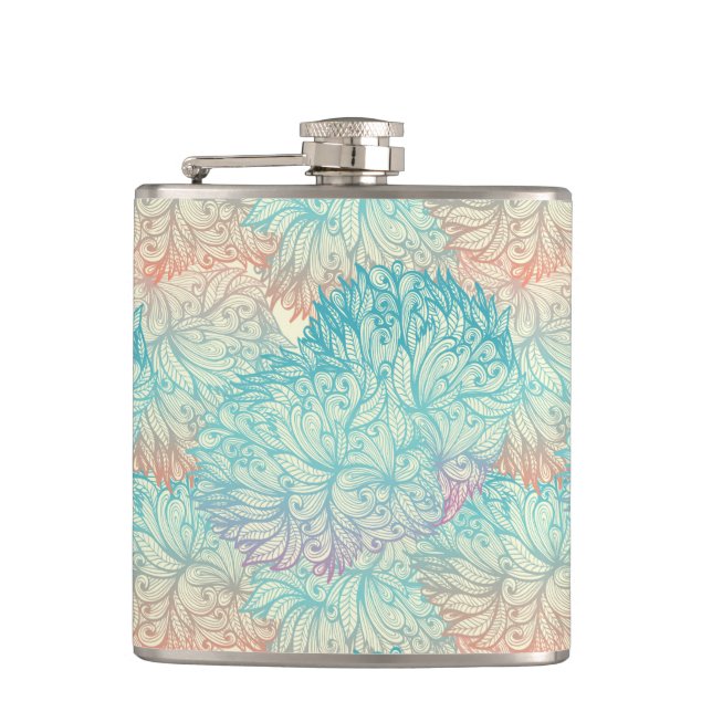 Multicolor Floral Doodle Pattern Hip Flask (Front)