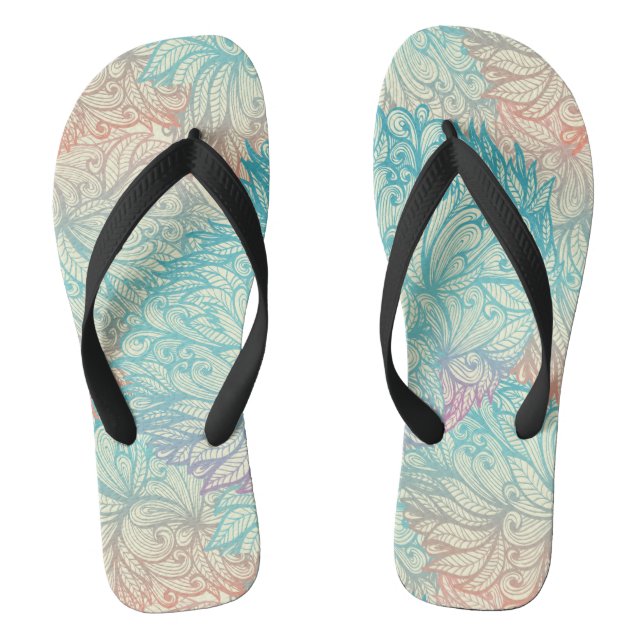 Multicolor Floral Doodle Pattern Jandals (Footbed)