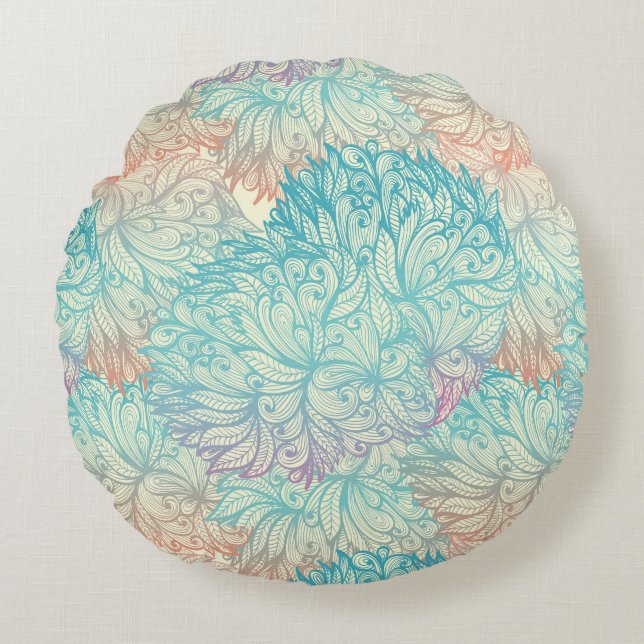 Multicolor Floral Doodle Pattern Round Cushion (Front)