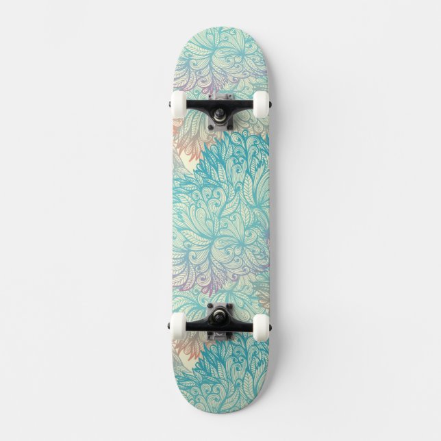 Multicolor Floral Doodle Pattern Skateboard (Front)