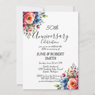 Multicolor floral Modern 50th wedding anniversary Invitation