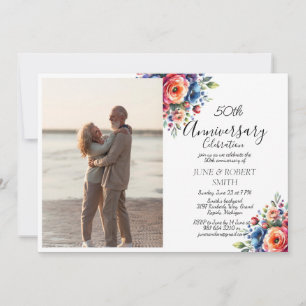 Multicolor floral Modern 50th wedding anniversary Invitation