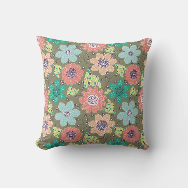 Multicolor flower pattern soft green backdrop cushion (Front)