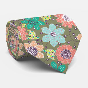 Multicolor flower pattern soft green backdrop tie