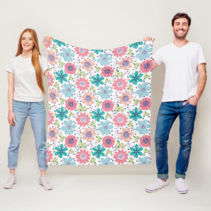 Multicolor flower pattern white background fleece blanket