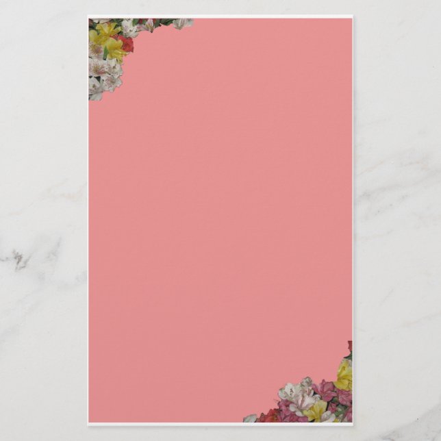 Multicolor Flowers on Pink Stationery (Front)