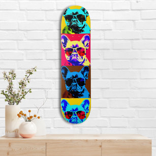 Multicolor French bulldog painting in pop style Skateboard