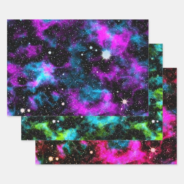 Multicolor Galaxy Wrapping Paper Sheet (Set)