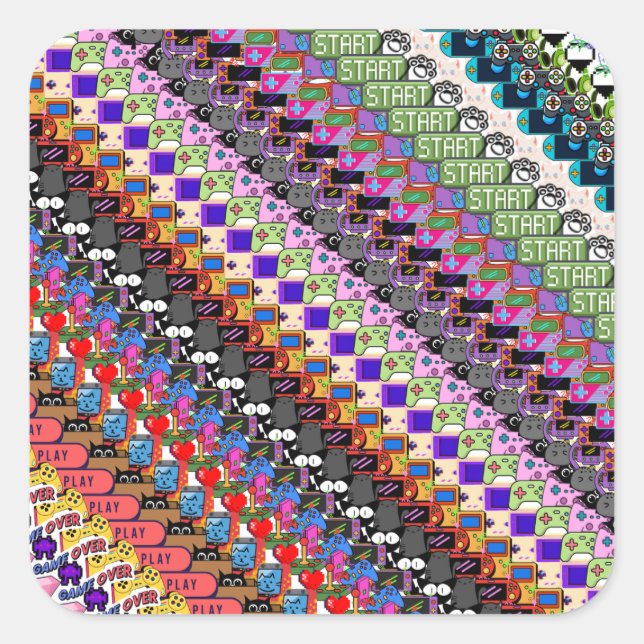 Multicolor Gamer Video Game Cat Pattern Sticker (Front)