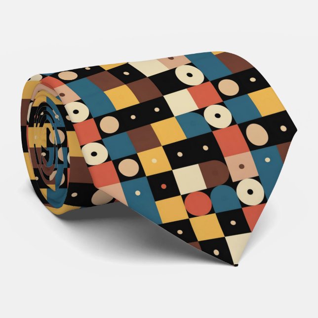 Multicolor Geometric Circles & Squares Bauhaus Tie (Rolled)
