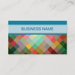 Multicolor Geometric Diamond Pattern Plain Blue Business Card