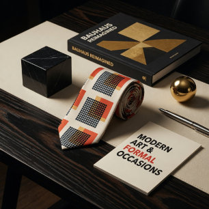 Multicolor Geometric Dots & Squares Retro Bauhaus  Tie