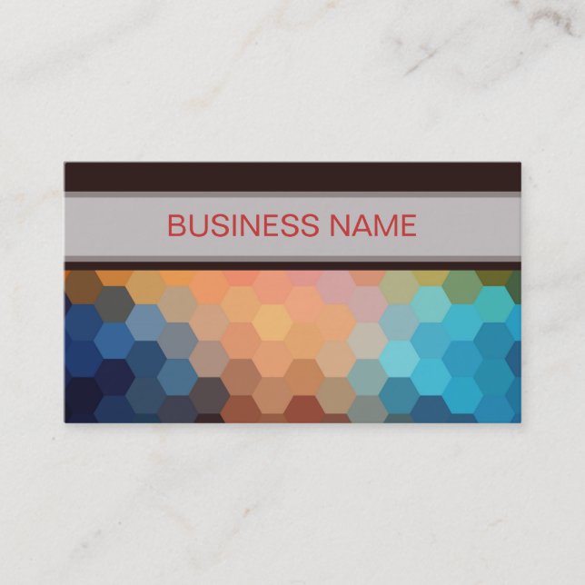 Multicolor Geometric Hexagon Pattern | Plain Brown Business Card (Front)