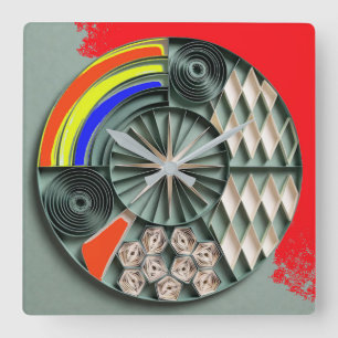 Multicolor Geometric Quilling-Style Mandala  Square Wall Clock