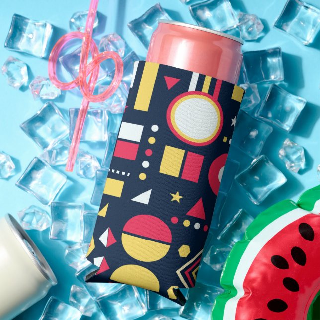 Multicolor Geometric Shapes Pattern Seltzer Can Cooler (In Situ Summer)