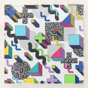 Multicolor geometric shapes, retro pattern. glass coaster