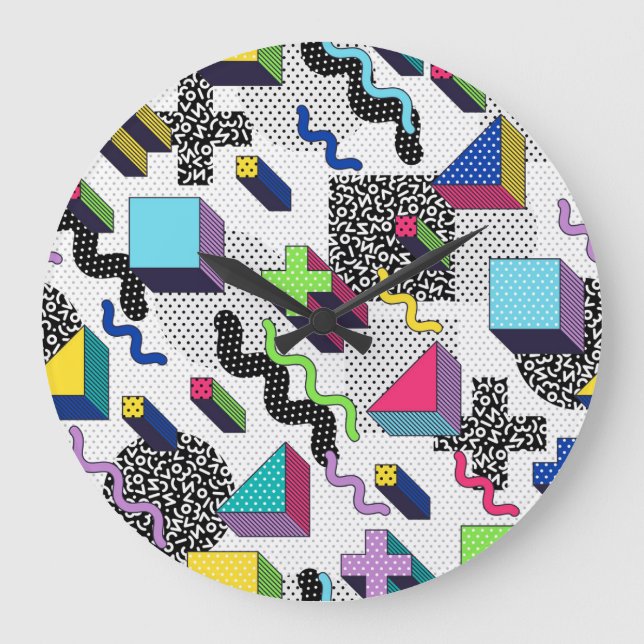 Multicolor geometric shapes, retro pattern. large clock (Front)