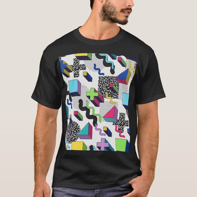 Multicolor geometric shapes, retro pattern. T-Shirt (Front)