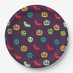 Multicolor Glitter Halloween Pattern Paper Plate