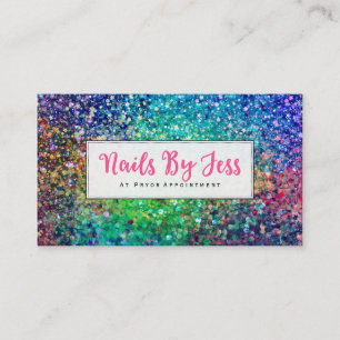 Multicolor Glitter Texture Print Nails Business Card