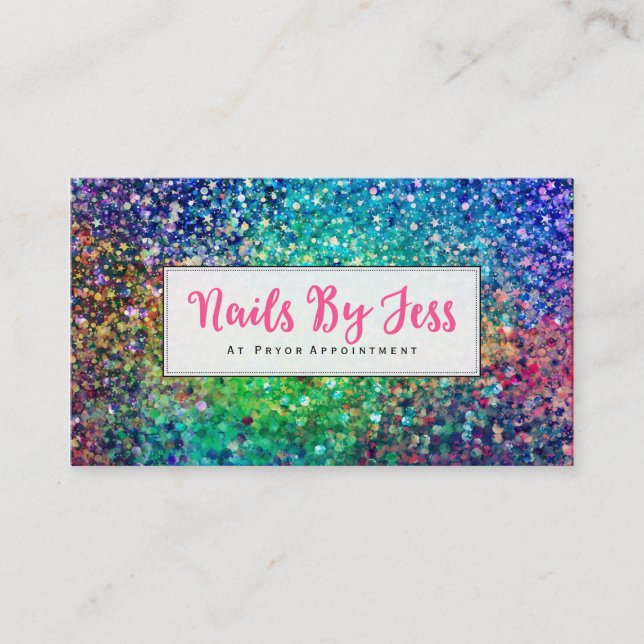 Multicolor Glitter Texture Print Nails Business Card (Front)