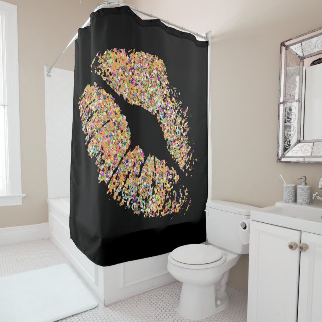 Multicolor Grit Glitter Lips #2 Shower Curtain (In Situ)