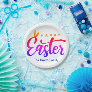 Multicolor Happy Easter Paper Plate