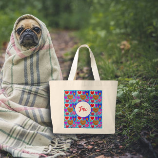 Multicolor heart eyeball collage colourful large tote bag