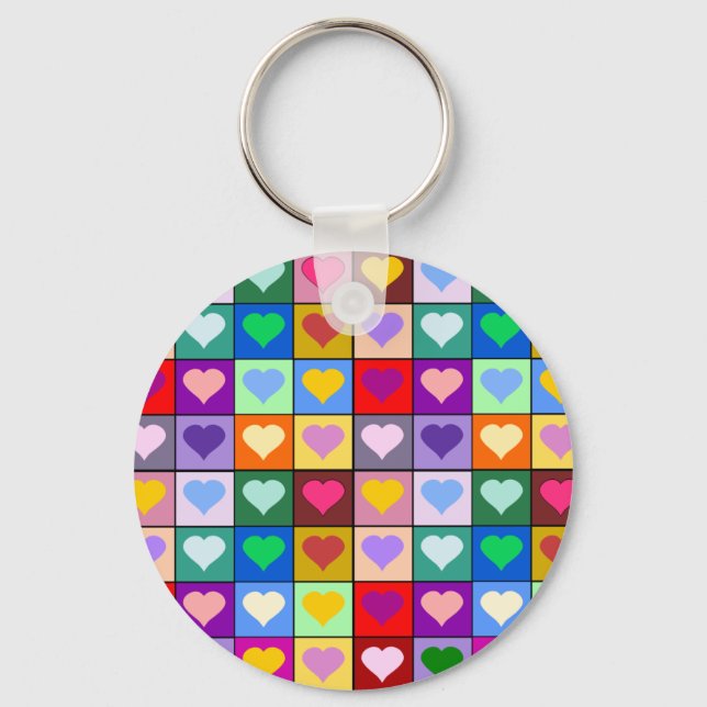 Multicolor Heart Squares Key Ring (Front)