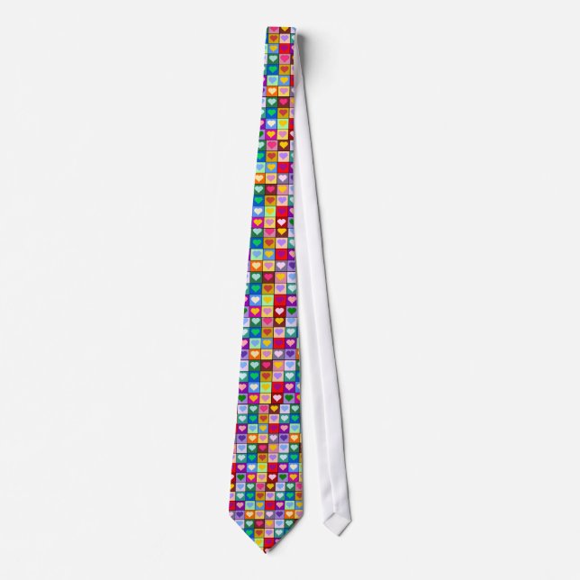 Multicolor Heart Squares Tie (Front)