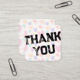 Multicolor Hearts Grunge Thank You Square Business Card