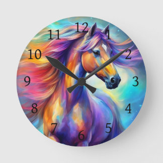 Multicolor Horse Colourful  Round Clock