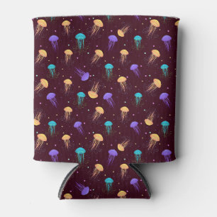 Multicolor jelly fish pattern on maroon background can cooler