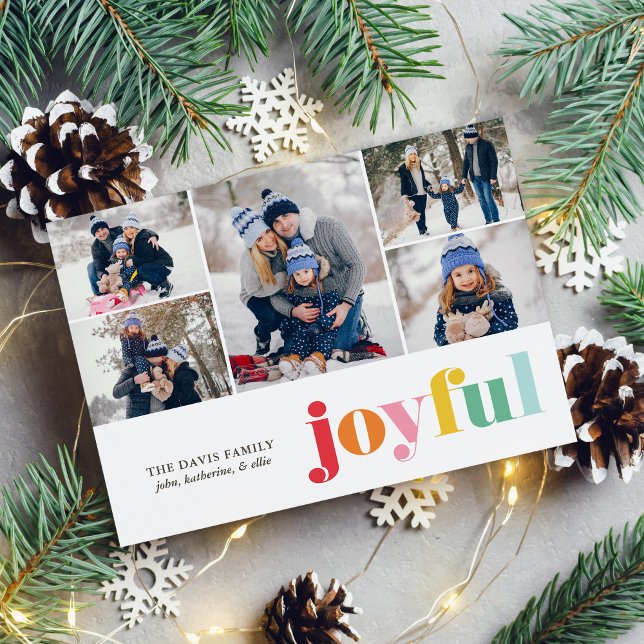 Multicolor "Joyful" Gallery of 5 Photos Festive Holiday Card (Creator Uploaded)