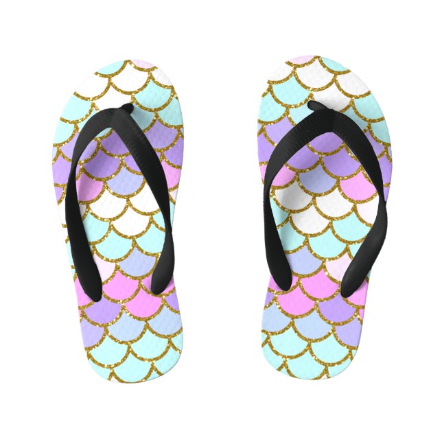 Multicolor Mermaid Scales Kid's Jandals (Footbed)